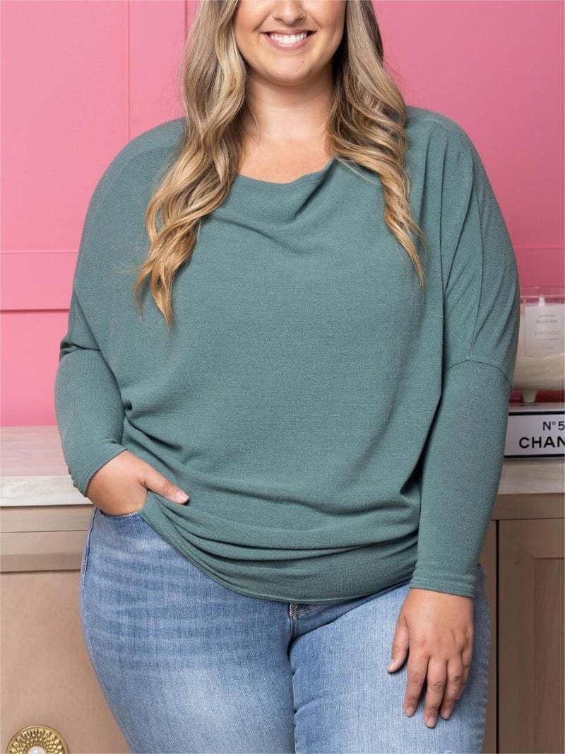 Slouchy Dolman Sleeve Everyday Knit Top - LakeBlue