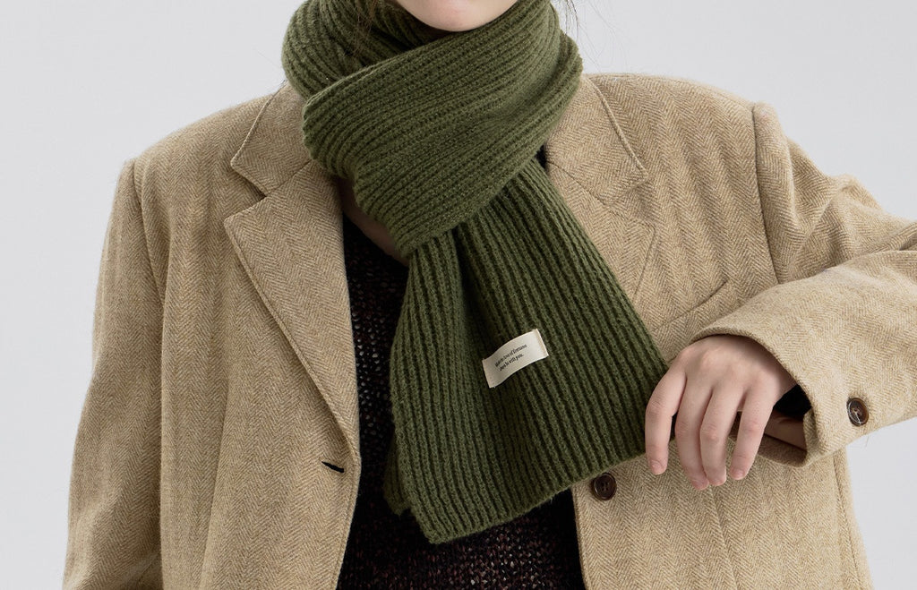 Chunky Ribbed Knit Winter Scarf - ArmyGreen
