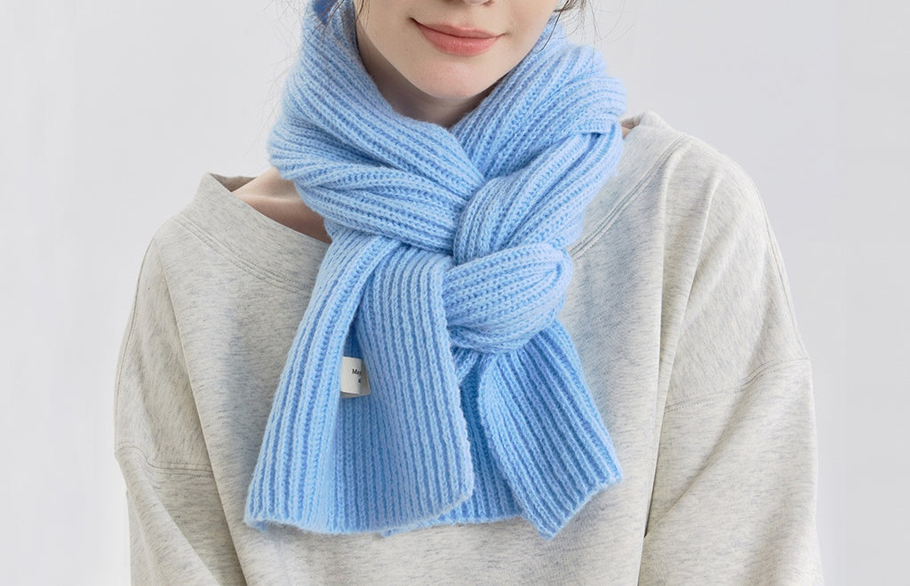 Chunky Ribbed Knit Winter Scarf - Blue