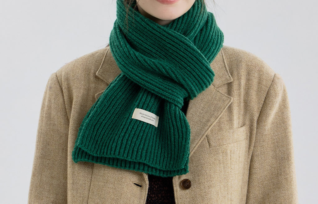 Chunky Ribbed Knit Winter Scarf - Green