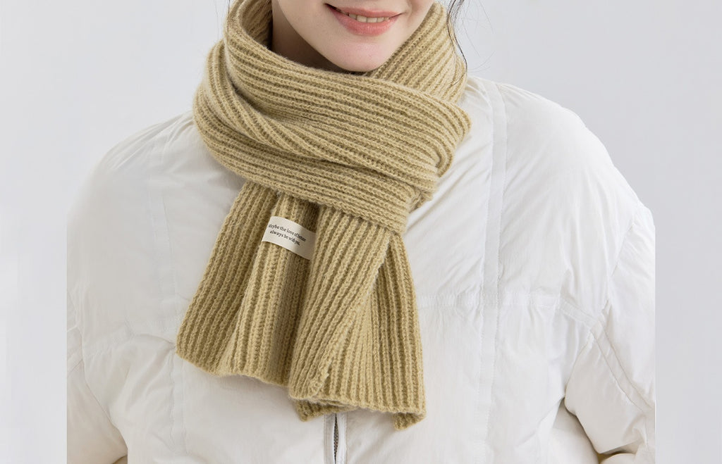 Chunky Ribbed Knit Winter Scarf - Khaki