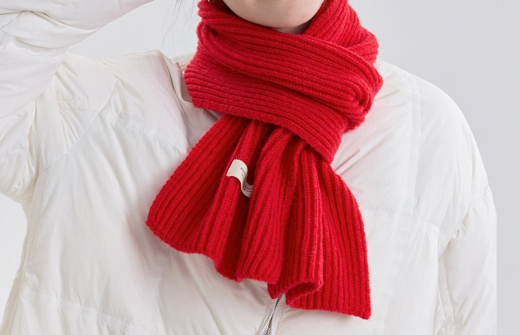 Chunky Ribbed Knit Winter Scarf - Red