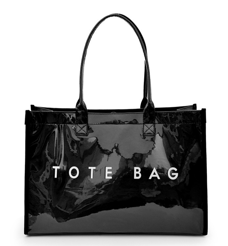 Glossy Jelly Tote Bag With Inner Pouch - Black