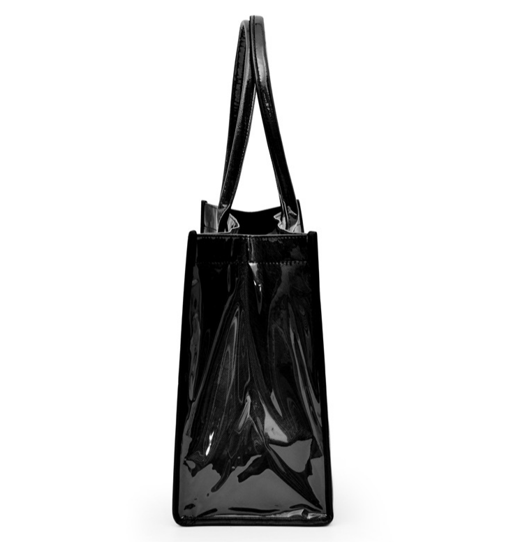 Glossy Jelly Tote Bag With Inner Pouch - Black - 1