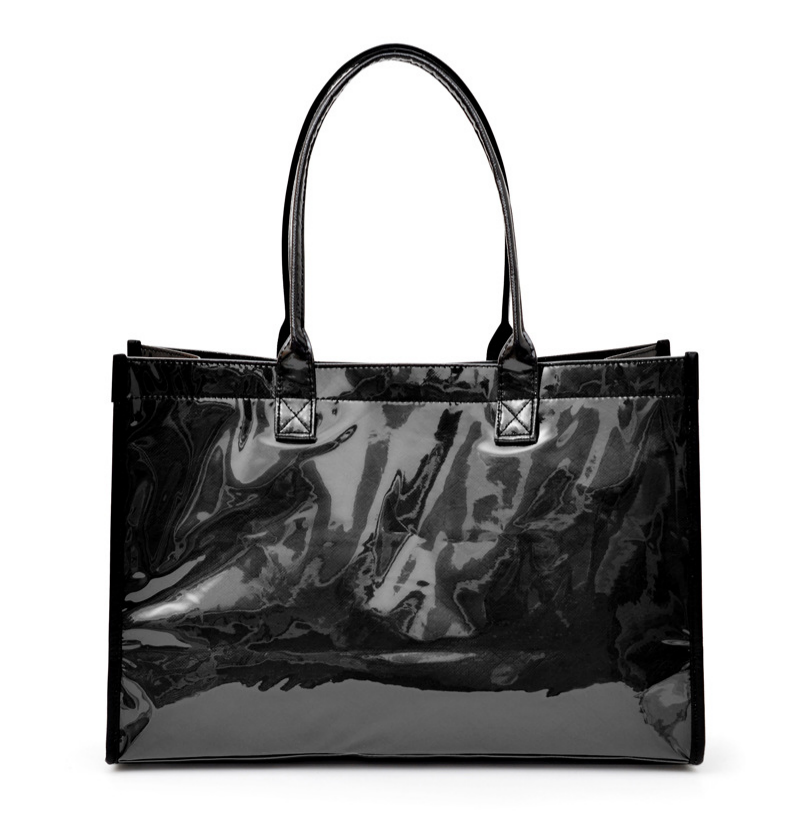 Glossy Jelly Tote Bag With Inner Pouch - Black - 2
