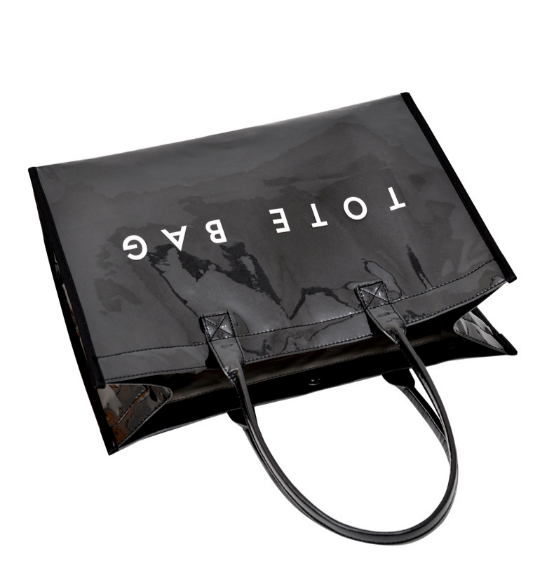 Glossy Jelly Tote Bag With Inner Pouch - Black - 4