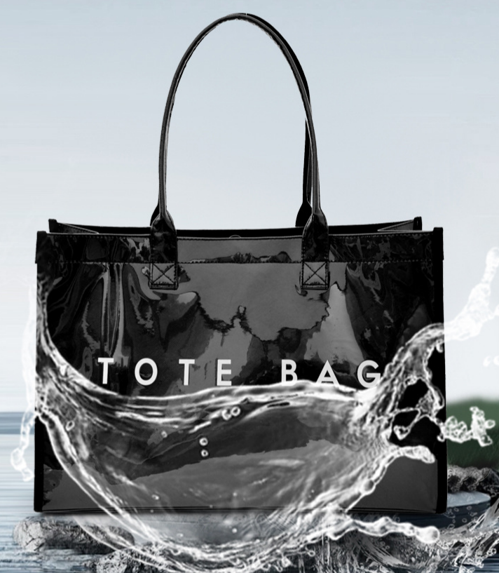 Glossy Jelly Tote Bag With Inner Pouch - Black - 8