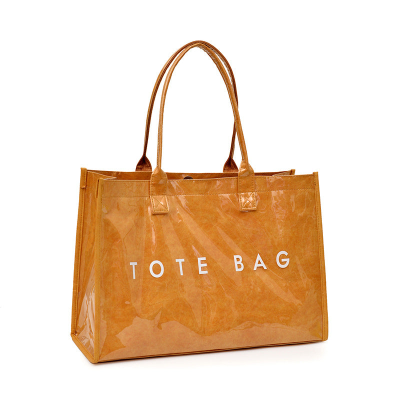 Glossy Jelly Tote Bag With Inner Pouch - Brown