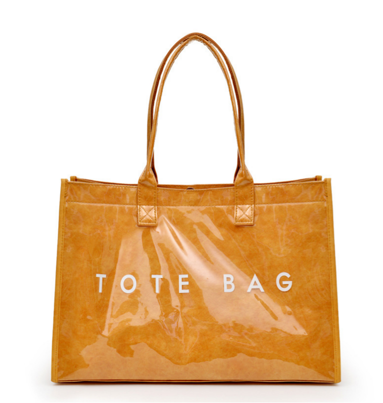 Glossy Jelly Tote Bag With Inner Pouch - Brown - 1