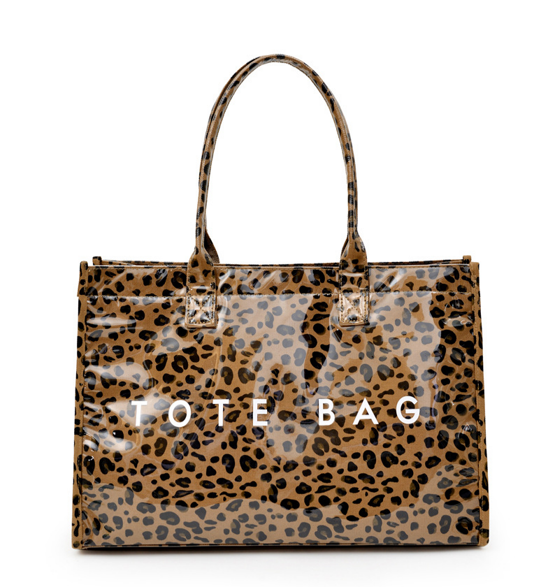 Glossy Jelly Tote Bag With Inner Pouch - Leopard