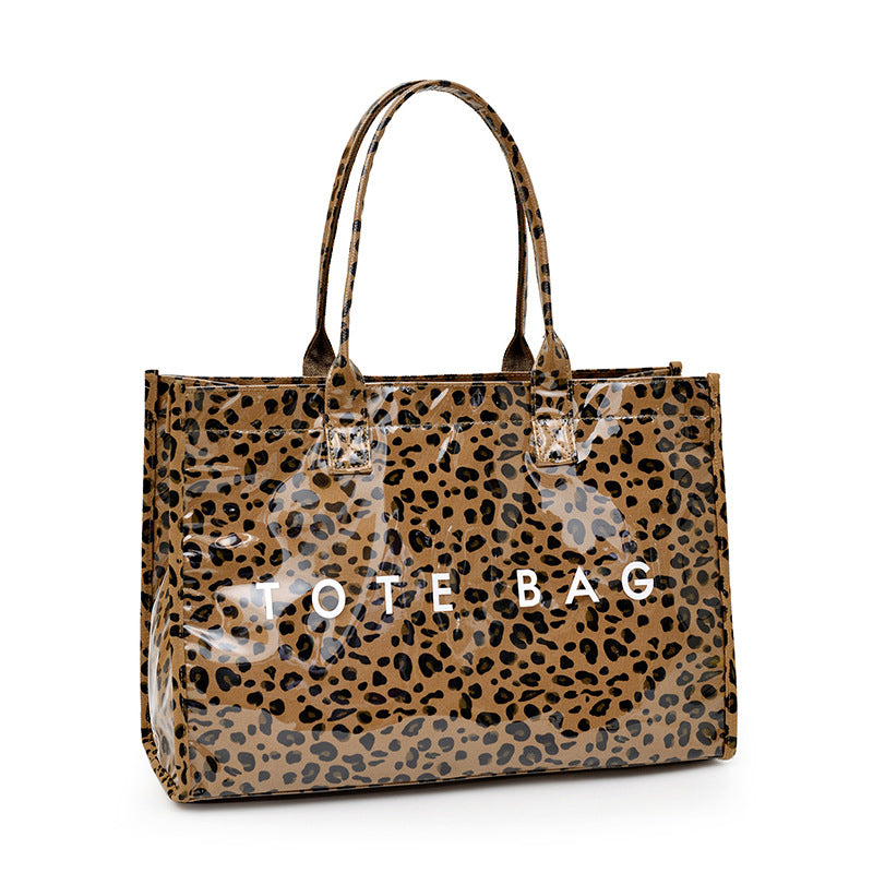 Glossy Jelly Tote Bag With Inner Pouch - Leopard - 1