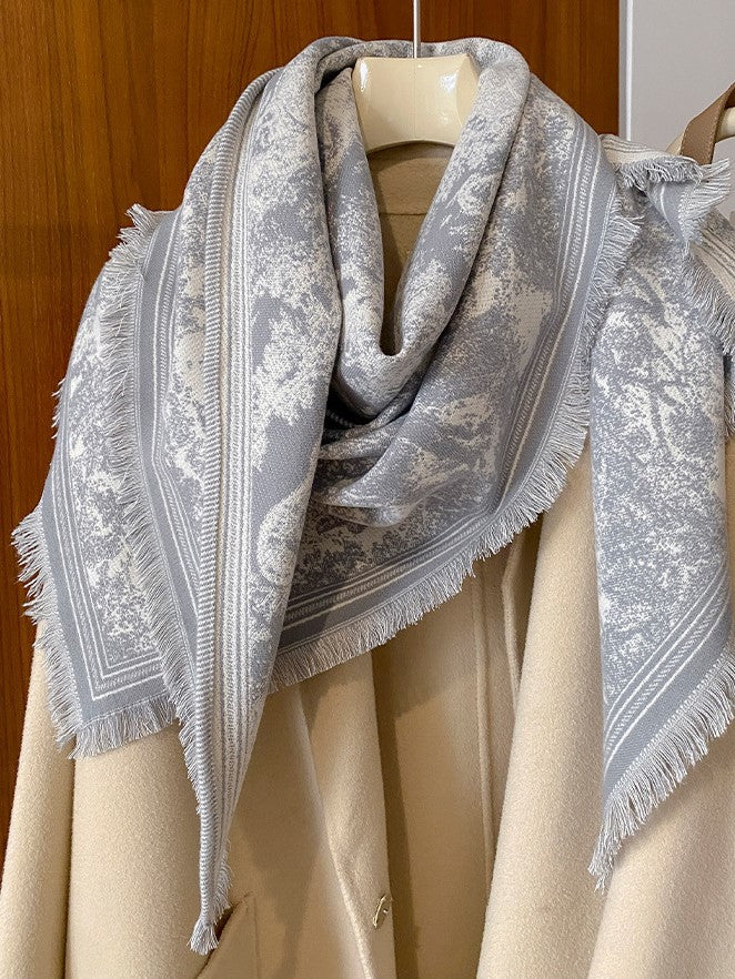 Toile Jungle Print Fringed Triangle Scarf - Grey - 1