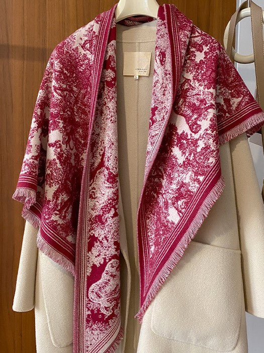 Toile Jungle Print Fringed Triangle Scarf - Red - 1