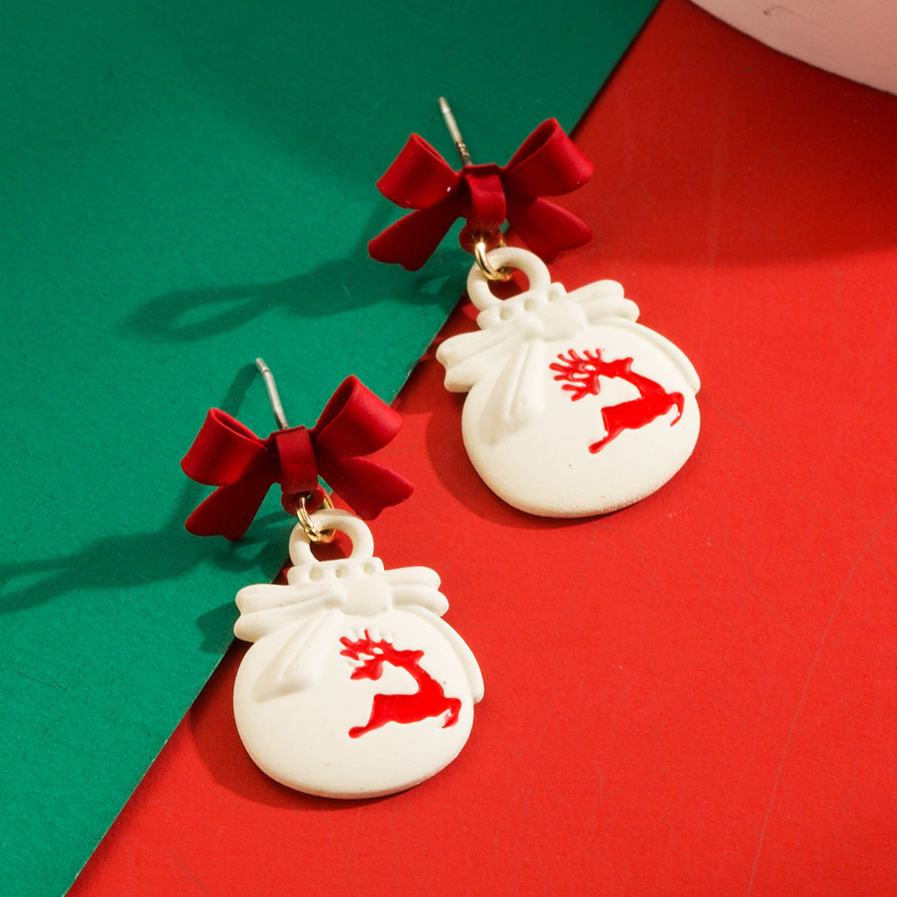 Mismatched Christmas Charm Drop Earrings - Deer