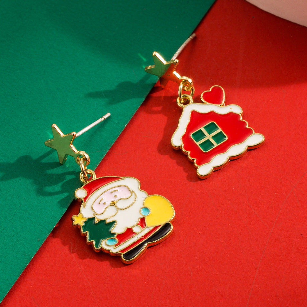 Mismatched Christmas Charm Drop Earrings - House