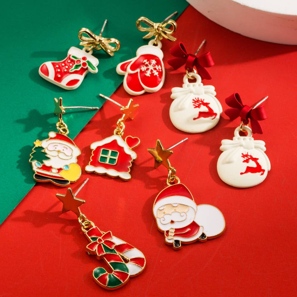 Mismatched Christmas Charm Drop Earrings