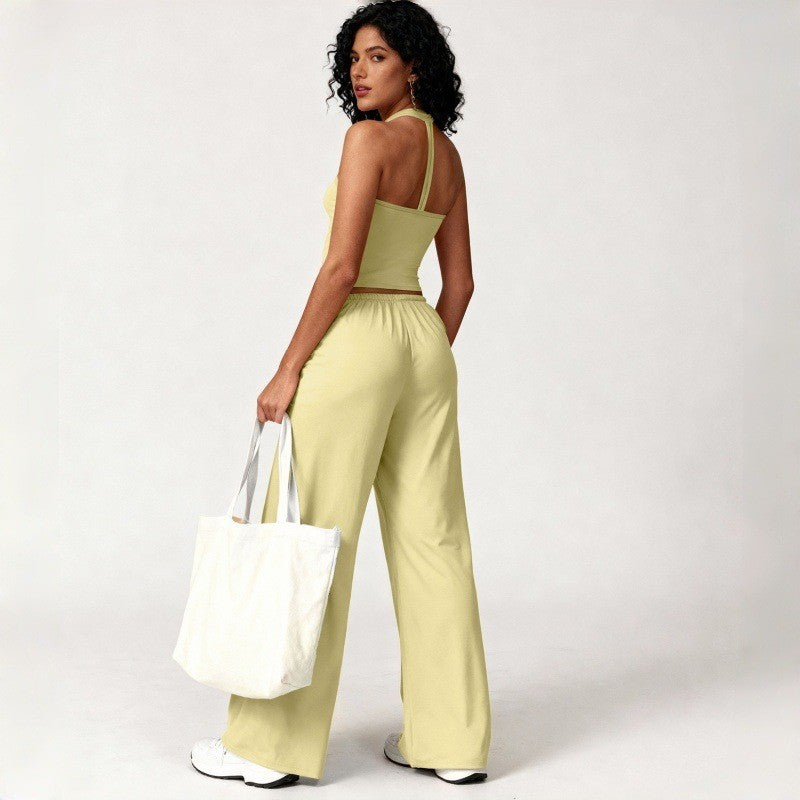 Brushed Halter Tank and Wide Leg Pants Yoga Set