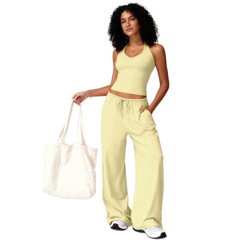 Brushed Halter Tank and Wide Leg Pants Yoga Set