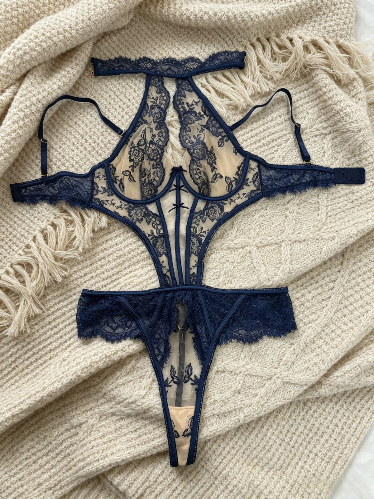 Floral Lace Halter Underwire Cutout Teddy Bodysuit