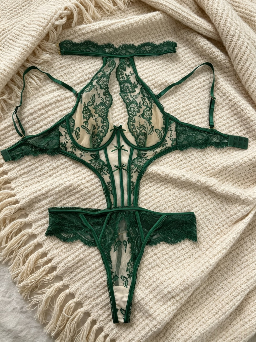 Floral Lace Halter Underwire Cutout Teddy Bodysuit