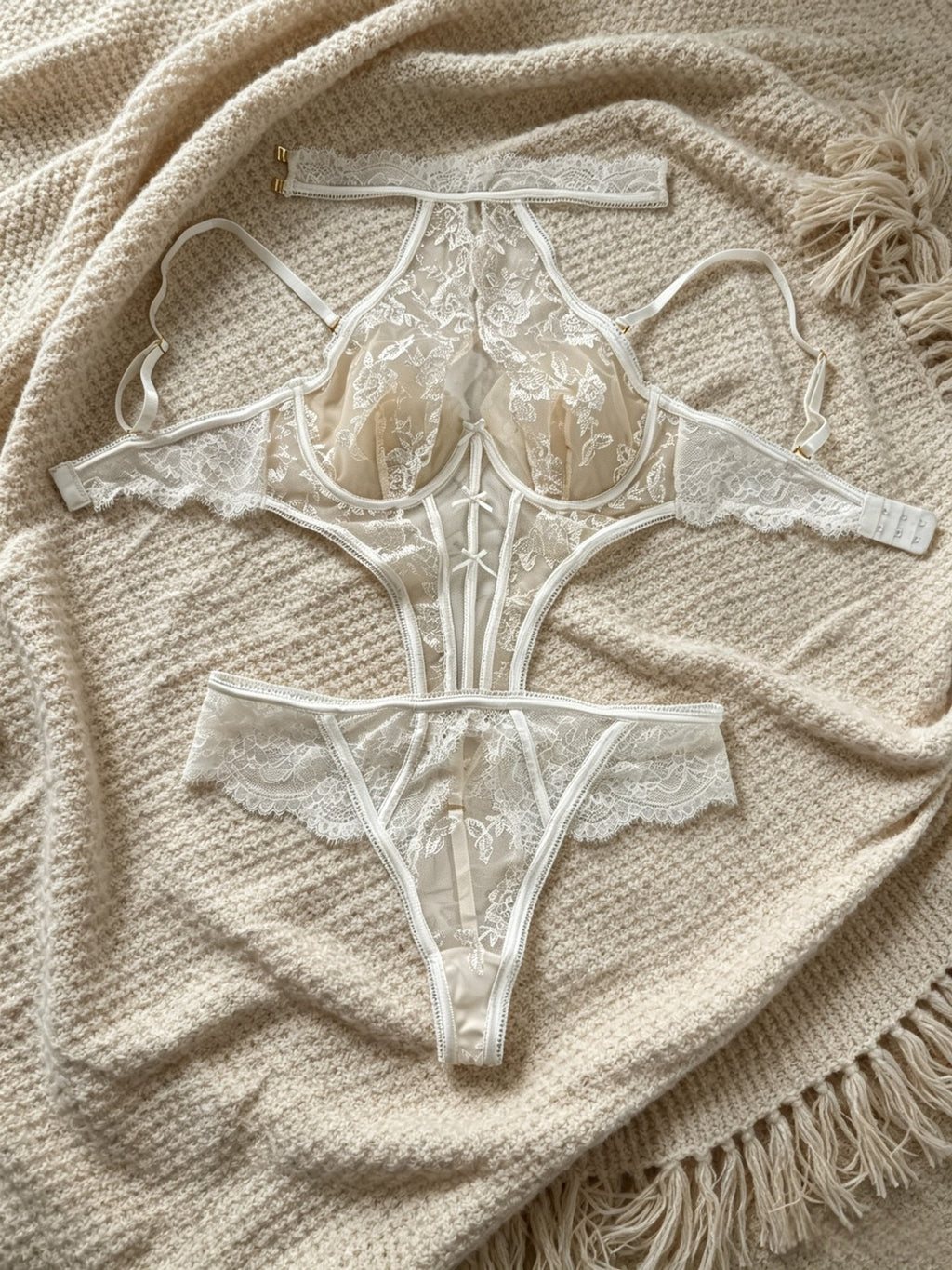 Floral Lace Halter Underwire Cutout Teddy Bodysuit