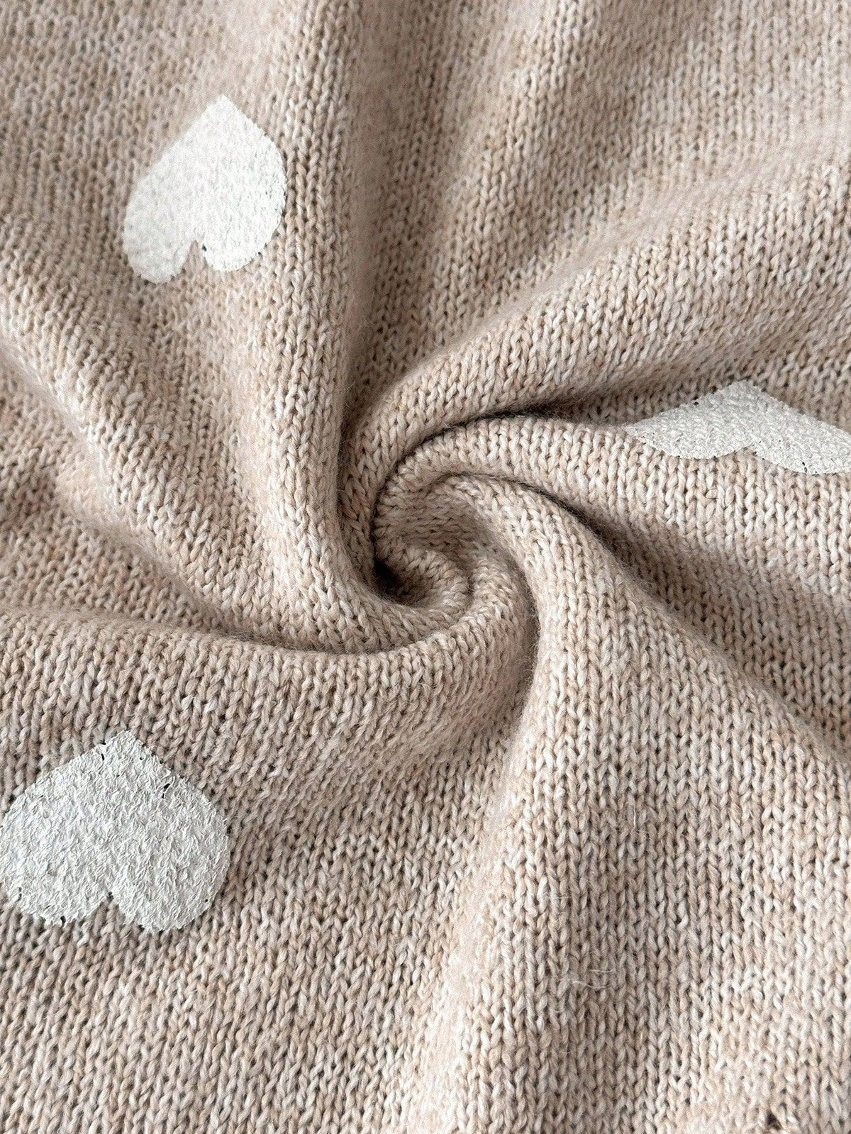 Ruffle Neck Heart Motif Knit Pullover - Khaki - 4