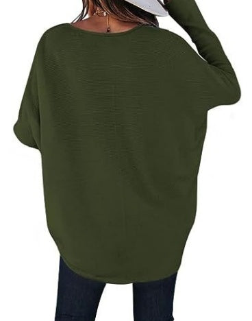 Slouchy Drop Shoulder Long Sleeve Knit Tee - view 2