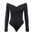 Off Shoulder Ruched Wrap Bodysuit - Black