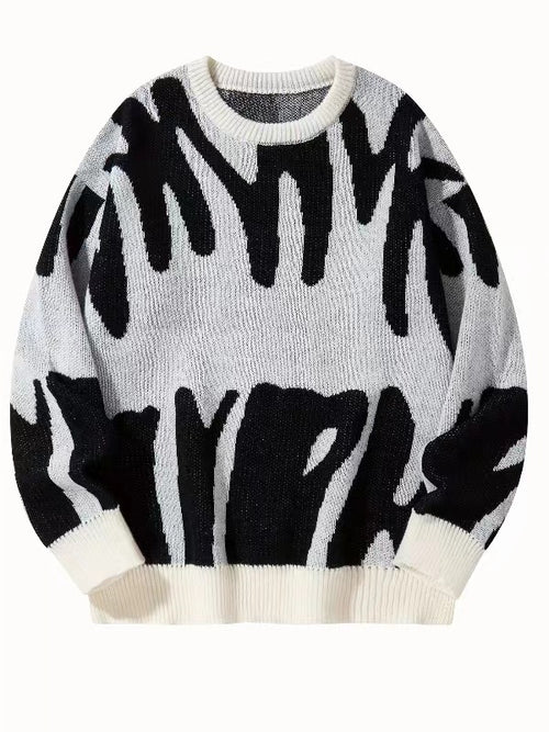 Abstract Brushstroke Jacquard Drop Shoulder Sweater - Color_01
