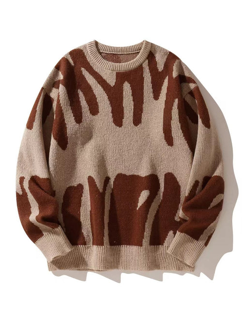 Abstract Brushstroke Jacquard Drop Shoulder Sweater - Color_05