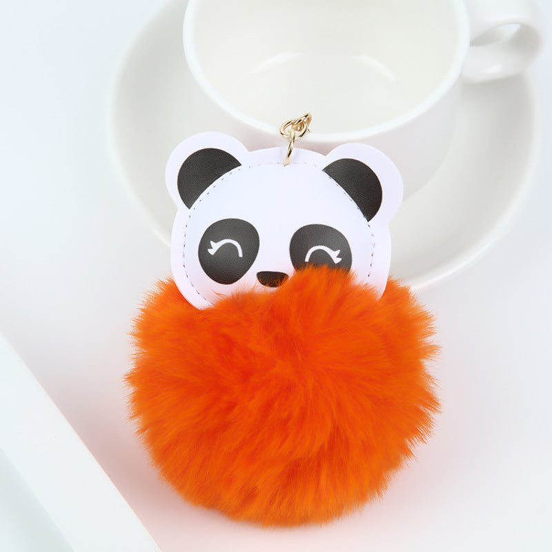 Panda Face Fluffy Pom Pom Keychain - orange