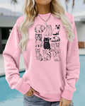Sketched Cat Graphic Crewneck Sweatshirt - Pink