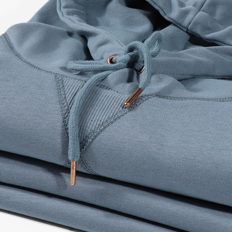 Cotton Blend Drawstring Pullover Hoodie - Blue - 10
