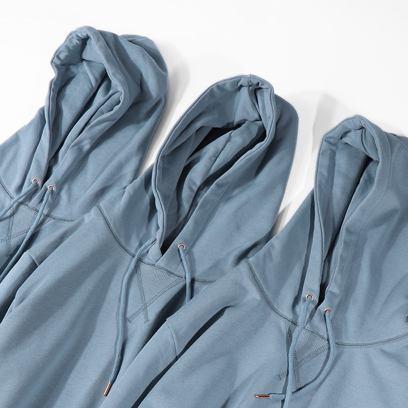 Cotton Blend Drawstring Pullover Hoodie - Blue - 11