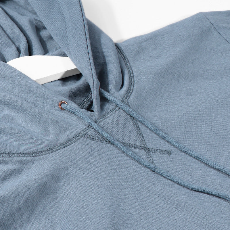 Cotton Blend Drawstring Pullover Hoodie - Blue - 12