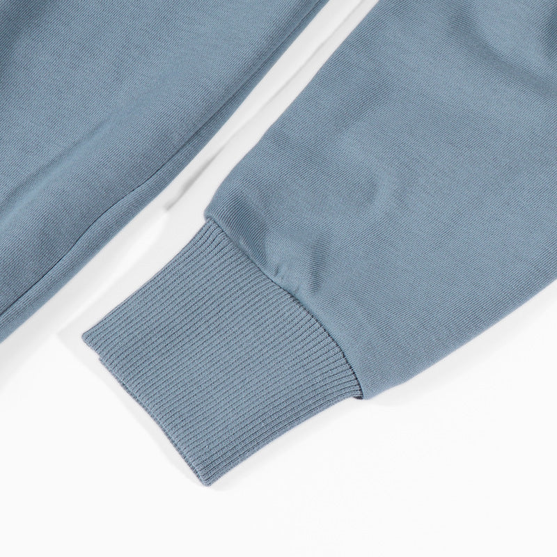 Cotton Blend Drawstring Pullover Hoodie - Blue - 13