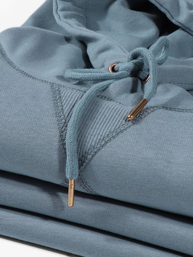 Cotton Blend Drawstring Pullover Hoodie - Blue - 2