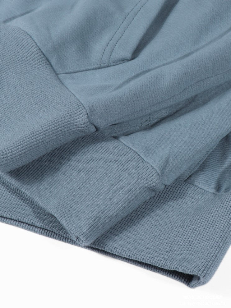 Cotton Blend Drawstring Pullover Hoodie - Blue - 3