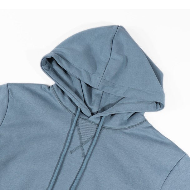 Cotton Blend Drawstring Pullover Hoodie - Blue - 4
