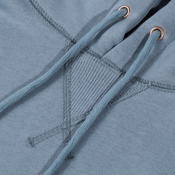 Cotton Blend Drawstring Pullover Hoodie - Blue - 5