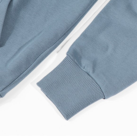 Cotton Blend Drawstring Pullover Hoodie - Blue - 6
