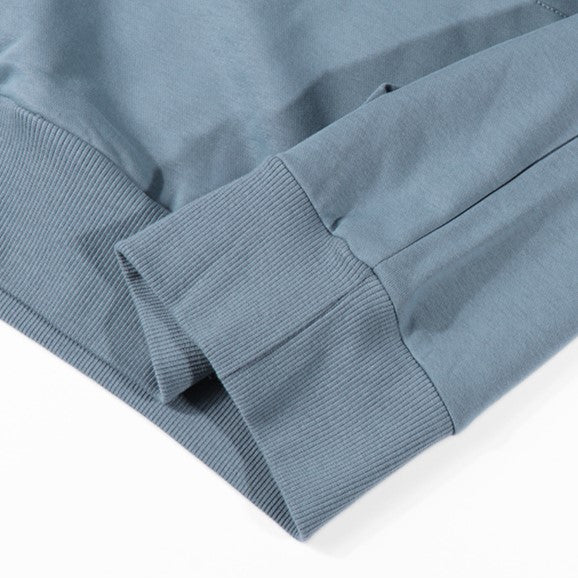 Cotton Blend Drawstring Pullover Hoodie - Blue - 7