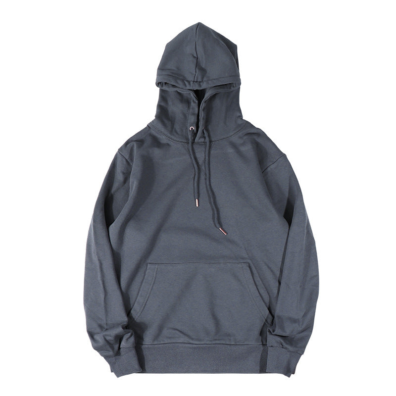 Cotton Blend Drawstring Pullover Hoodie - Charcoal