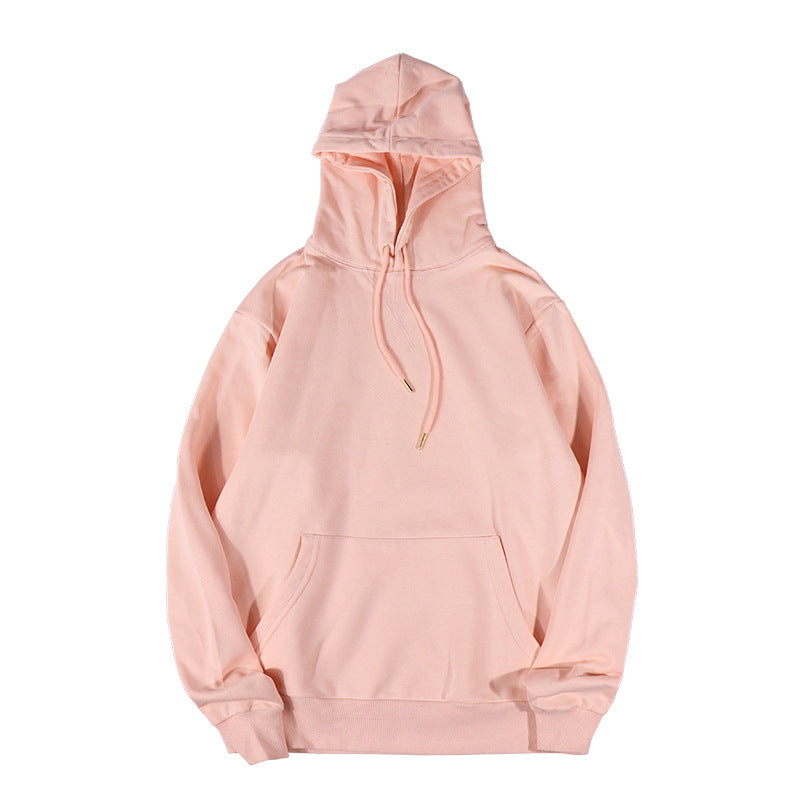 Cotton Blend Drawstring Pullover Hoodie - Pink