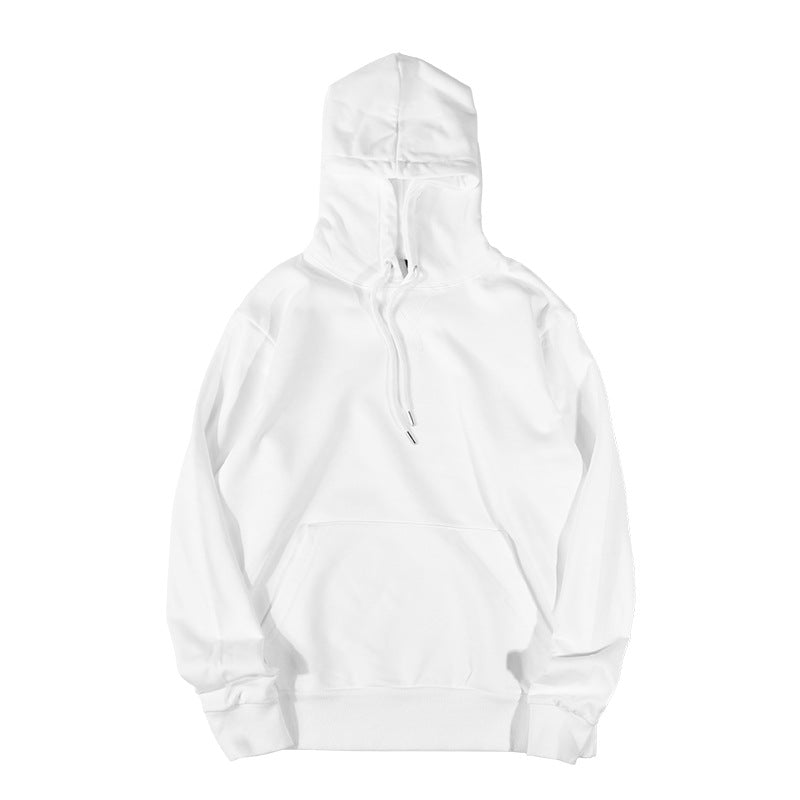 Cotton Blend Drawstring Pullover Hoodie - White
