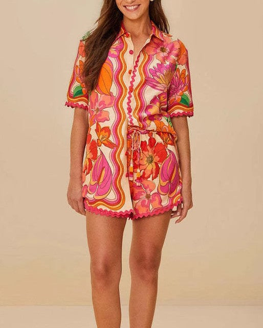 Retro Floral Shirt And Shorts Set - Decor