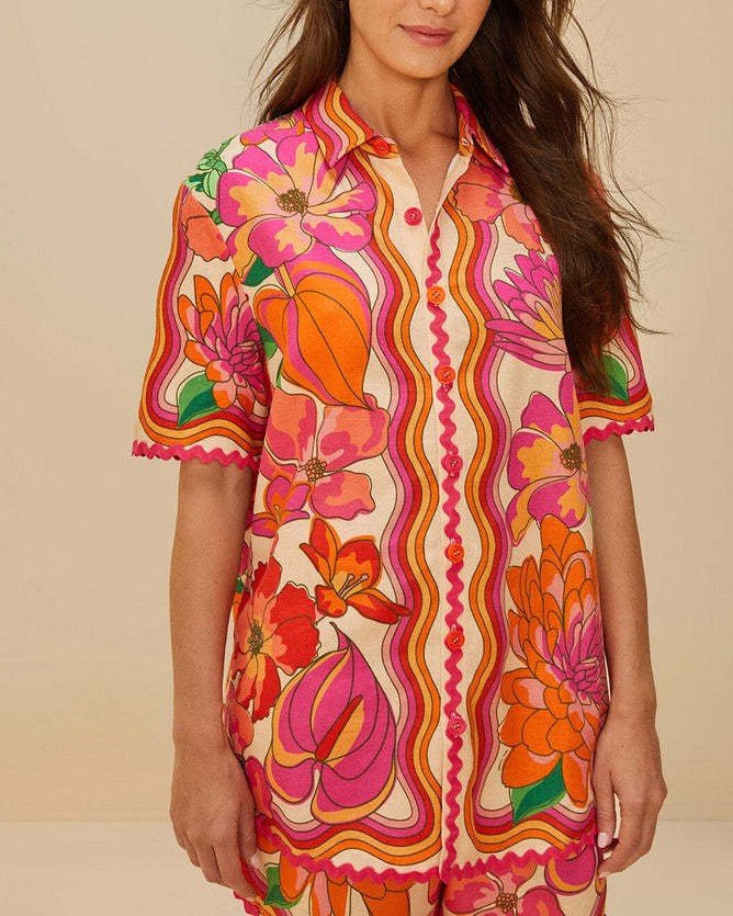 Retro Floral Shirt And Shorts Set - Decor - 1