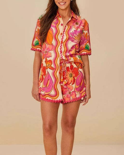 Retro Floral Shirt And Shorts Set