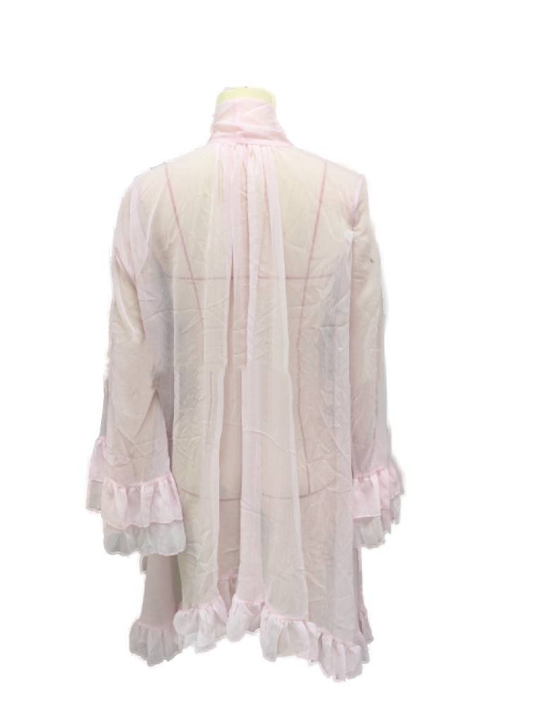 Tiered Ruffle Sheer Oversized Tie Blouse - Pink - 3