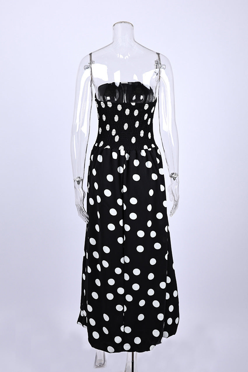 Dotted Strapless Fit And Flare Midi Dress - Black - 3